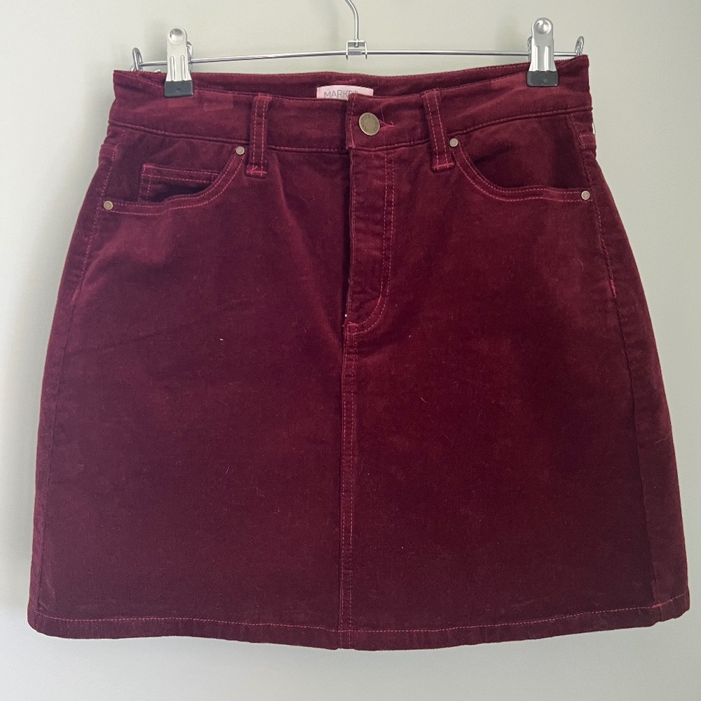Adalee Corduroy Burgundy Skirt by Market Spruce